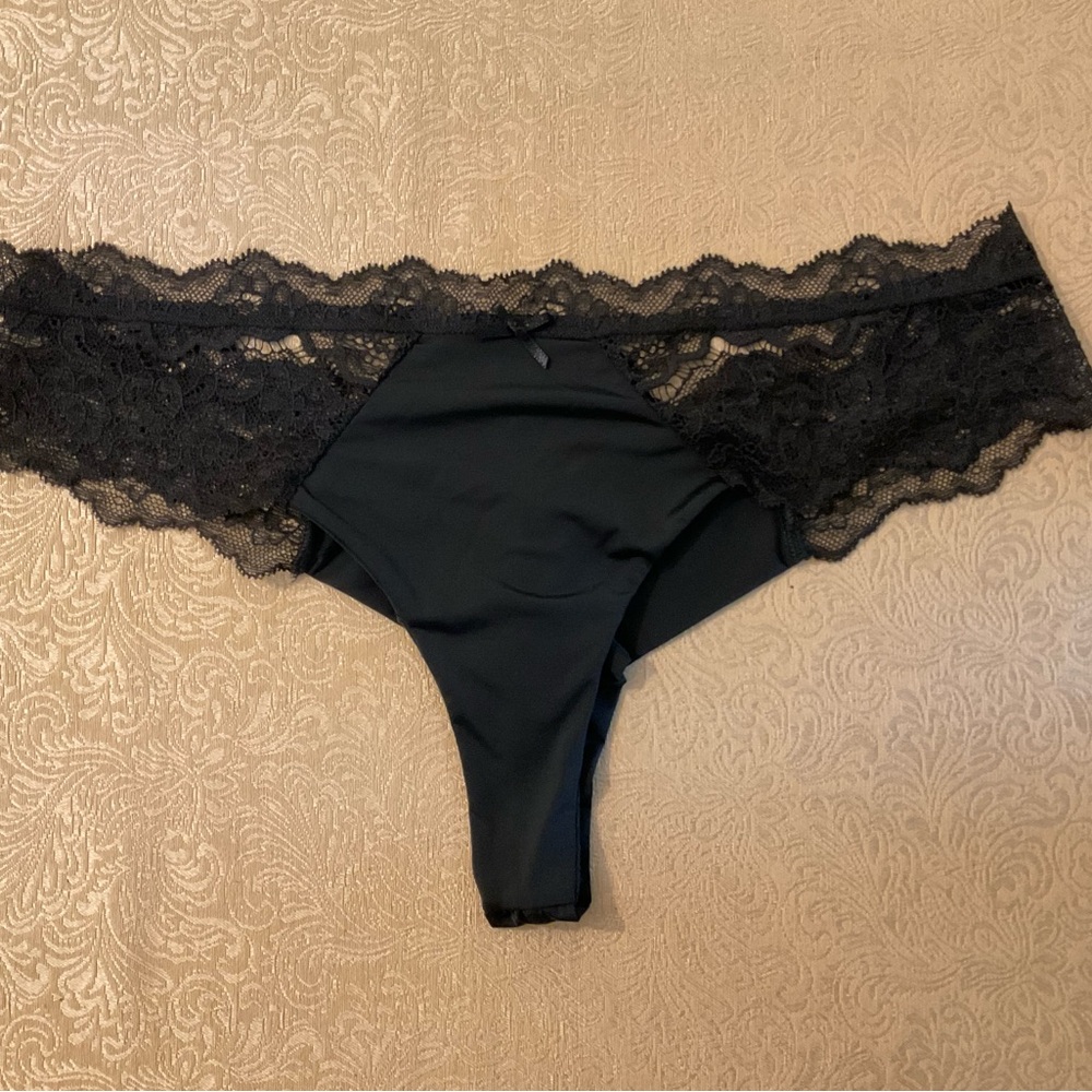 Victoria's Secret Small Thong Black Lace and Satin Panty